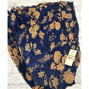 NWT Nanette Lepore Navy Blue & Gold Floral‎ Smocked Waist Midi Dress - Size 14